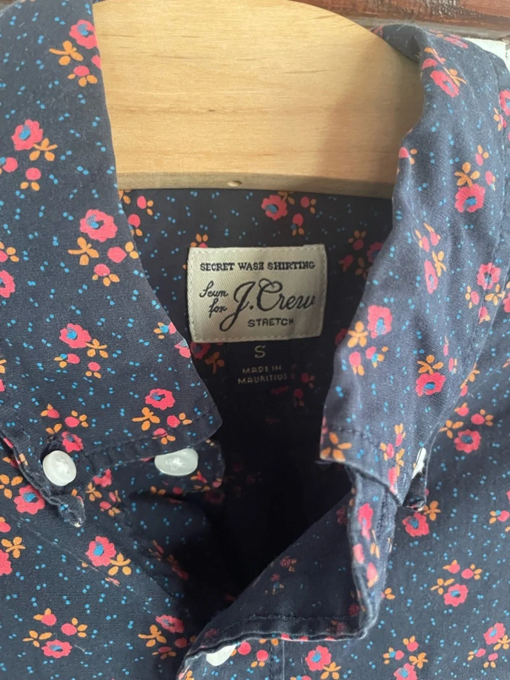 J. Crew Navy Short-Sleeve Button-Down with Red Floral Print